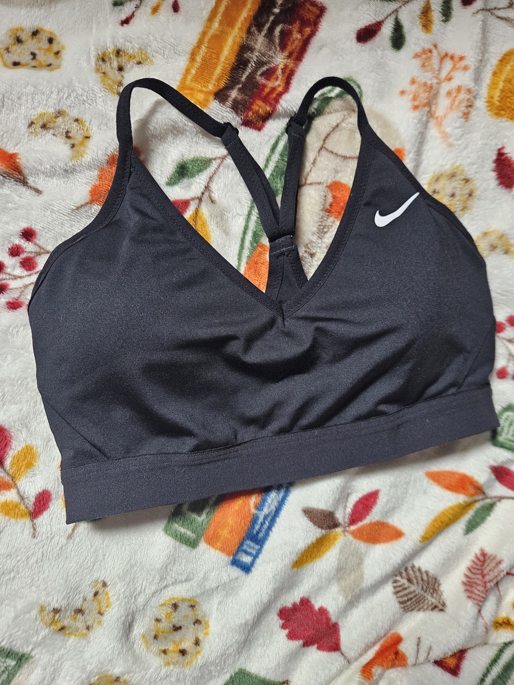 Nike Black V-Neck Racerback Sports Bra with White Swoosh